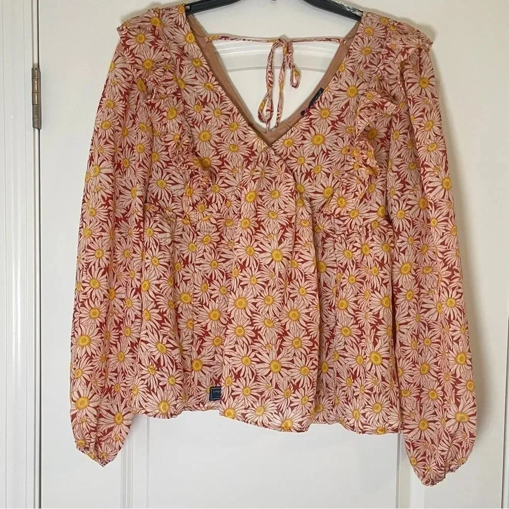 NWT simply southern Sunflower Tieback Lined Blouse - Size XXL NWT